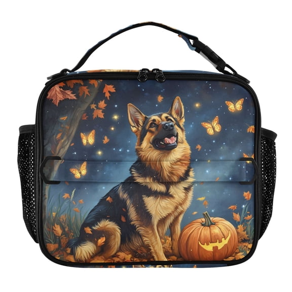 ALAZA Fall Leaves Dog and Pumpkin Lunch Box Insulated Lunch Bag Cooler Tote with Shoulder Strap