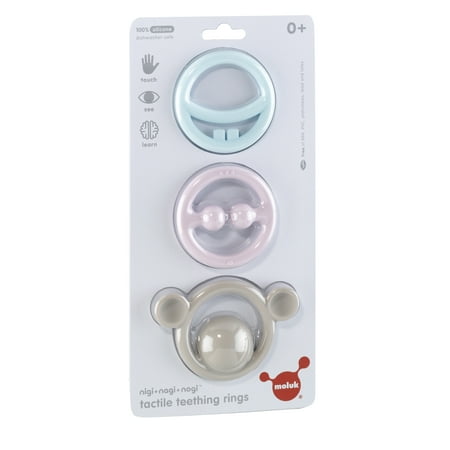 UPC: 0093514000710 | MOLUK Nigi Nagi & Nogi Pastel colors – Tactile Teething Rings