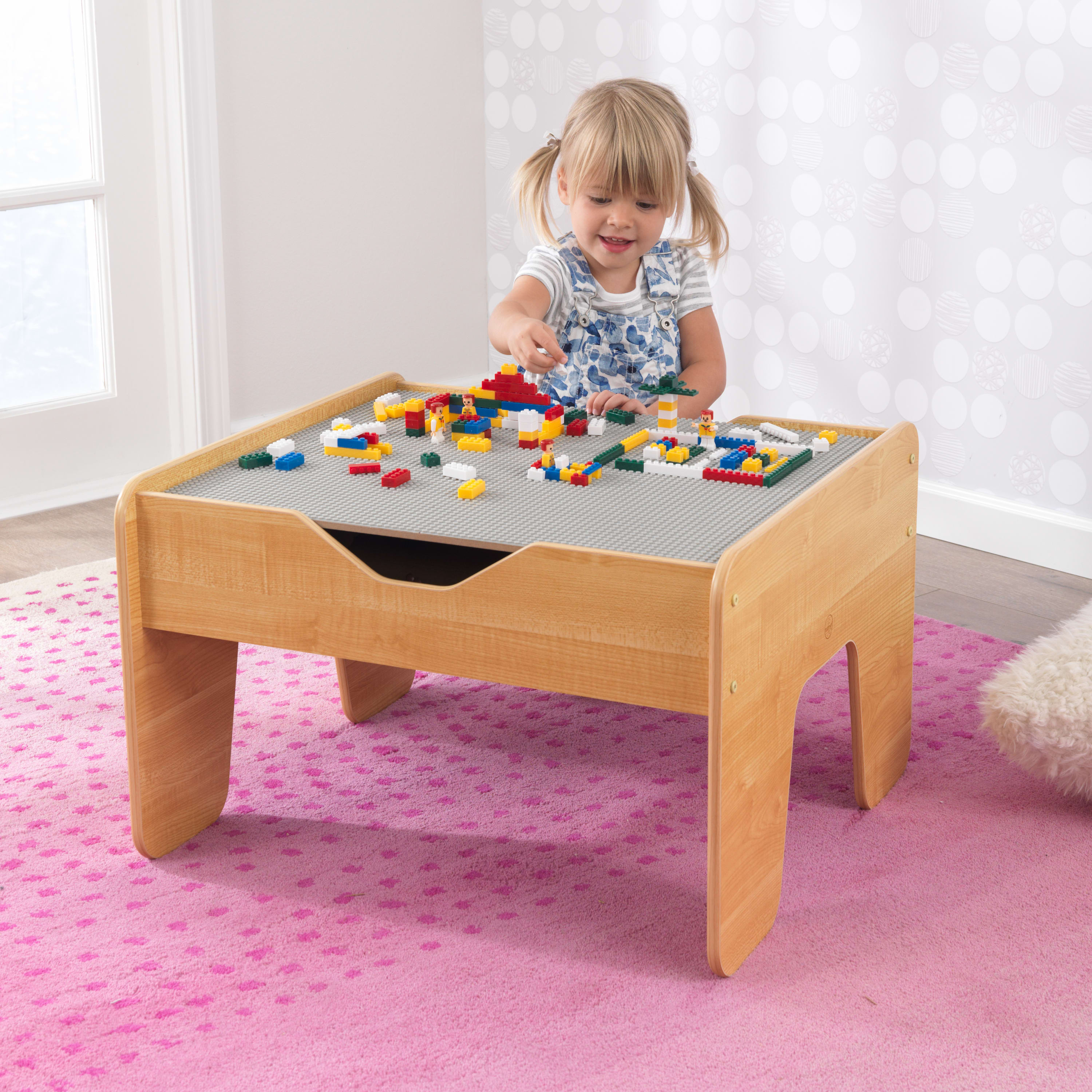 KidKraft Reversible Wooden Activity Table with 195 Building Bricks – Gray & Natural, For Ages 3+ - image 2 of 10
