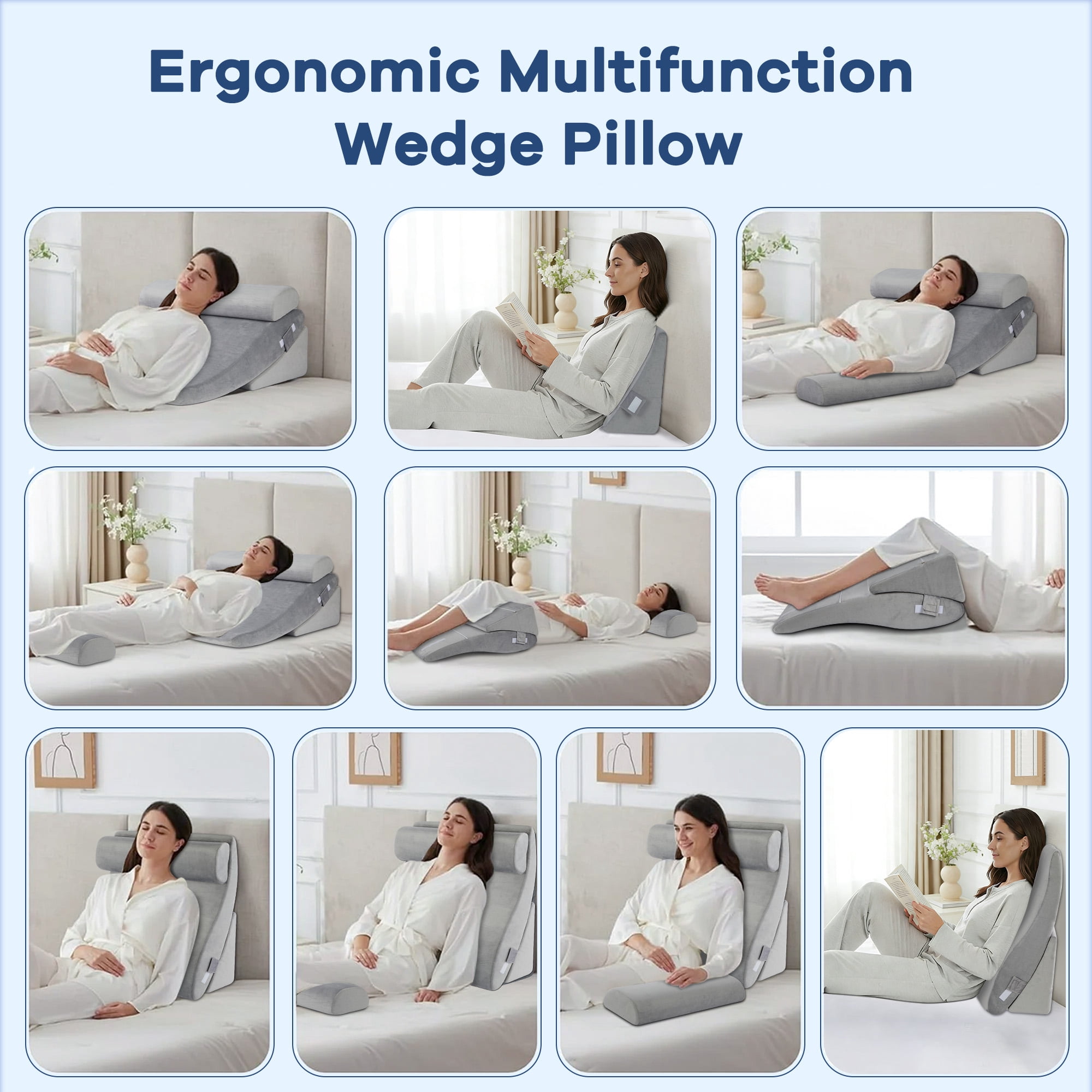 KAIPARA 4Pcs Bed Wedge Pillow Set for Sleep Apnea, Memory Foam Wedge Pillow for After Surgery, Elevation Pillow for Leg and Back Pain Relief & Acid Reflux