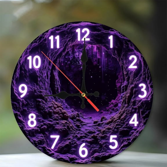 Purple Cave Clock Neon Wall Clock 10-Inch Silent Wooden Wall Clock, Battery Operated (AA Batteries Not Included), Artistic Home Decor