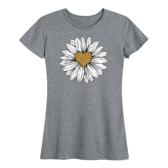 Instant Message - Leopard Print Heart Daisy - Women's Short Sleeve Graphic T-Shirt