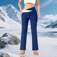 thumbnail image 4 of Women's Fleece Lined High Waist Flare Pants, Crossover Waist Thermal Trousers with Pockets, Warm Bootcut Bottoms Yoga Pants, S-2XL, 4 of 7