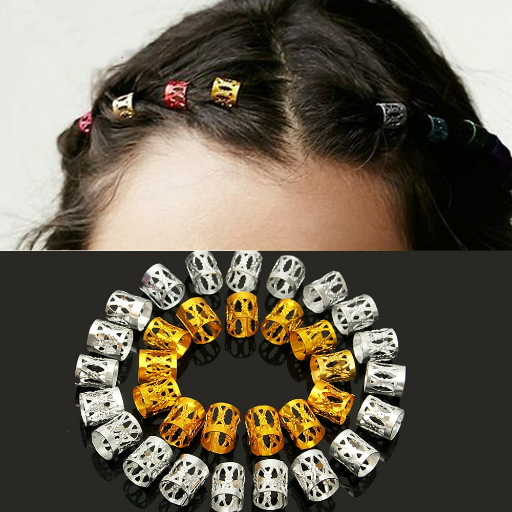 100pcs Gold/Silver Dreadlock Braiding Beads Hair Cuff Braid Clips 8mm