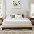 thumbnail image 2 of Einfach Full Bed Frame, Platform Bed Frame with Panel Upholstered Velvet Headboard, Cream, 2 of 7