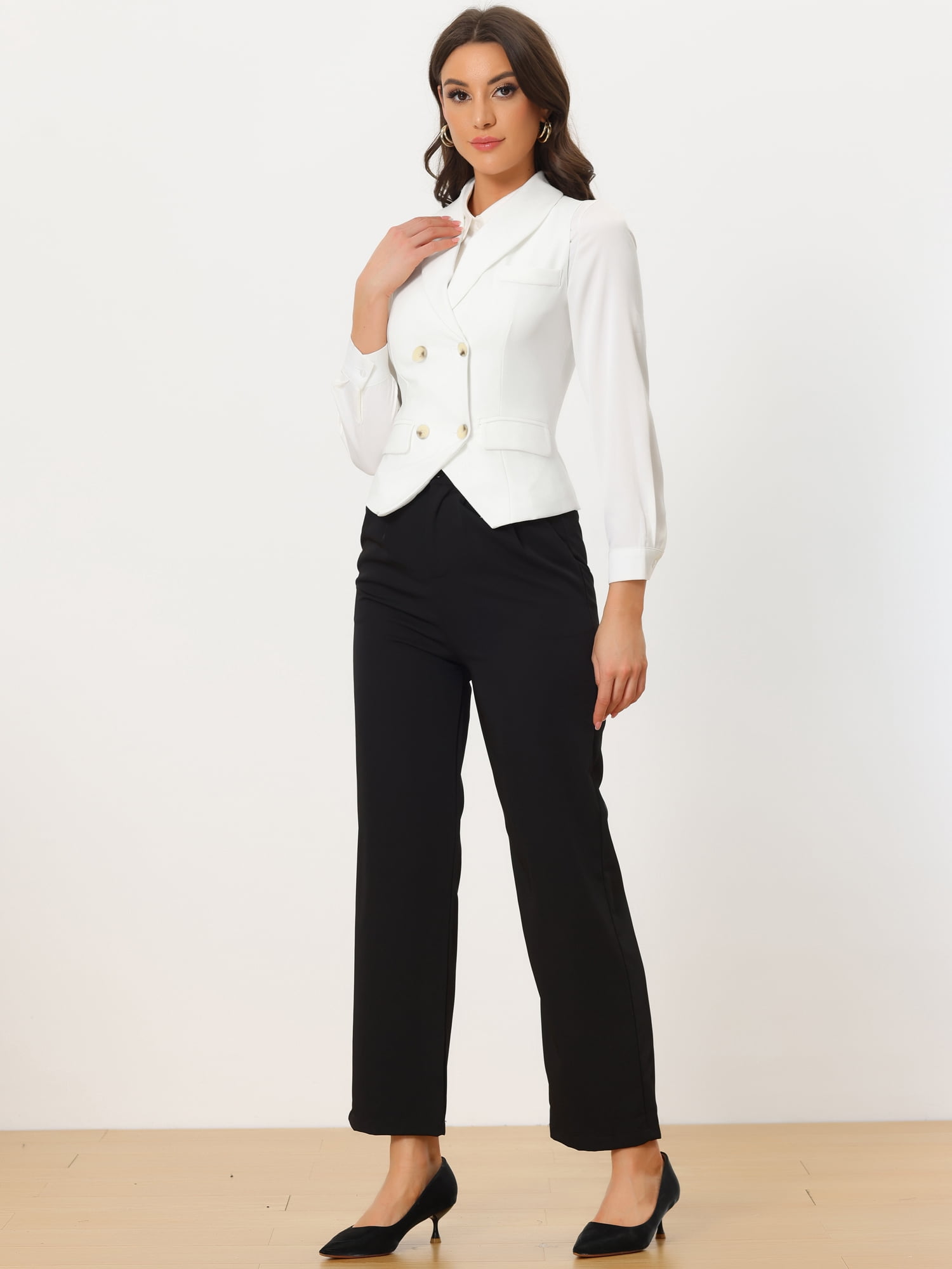 DARING DIVA Women's Waistcoat Double Breasted Shawl Lapel Suit Vest M White