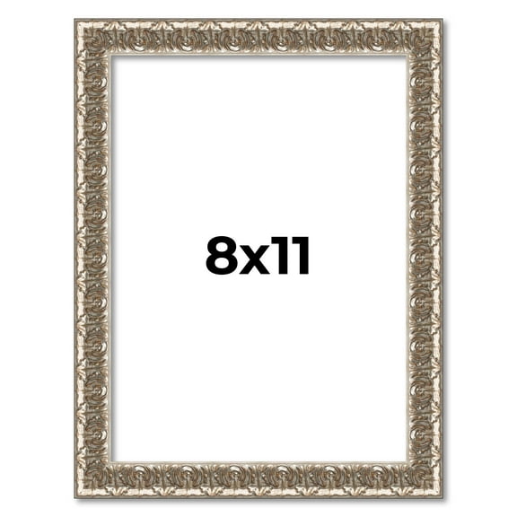 8x11 Frame Silver Versailles Ornate Solid Wood Picture Frame | 1 Inch Moulding Width | Interior