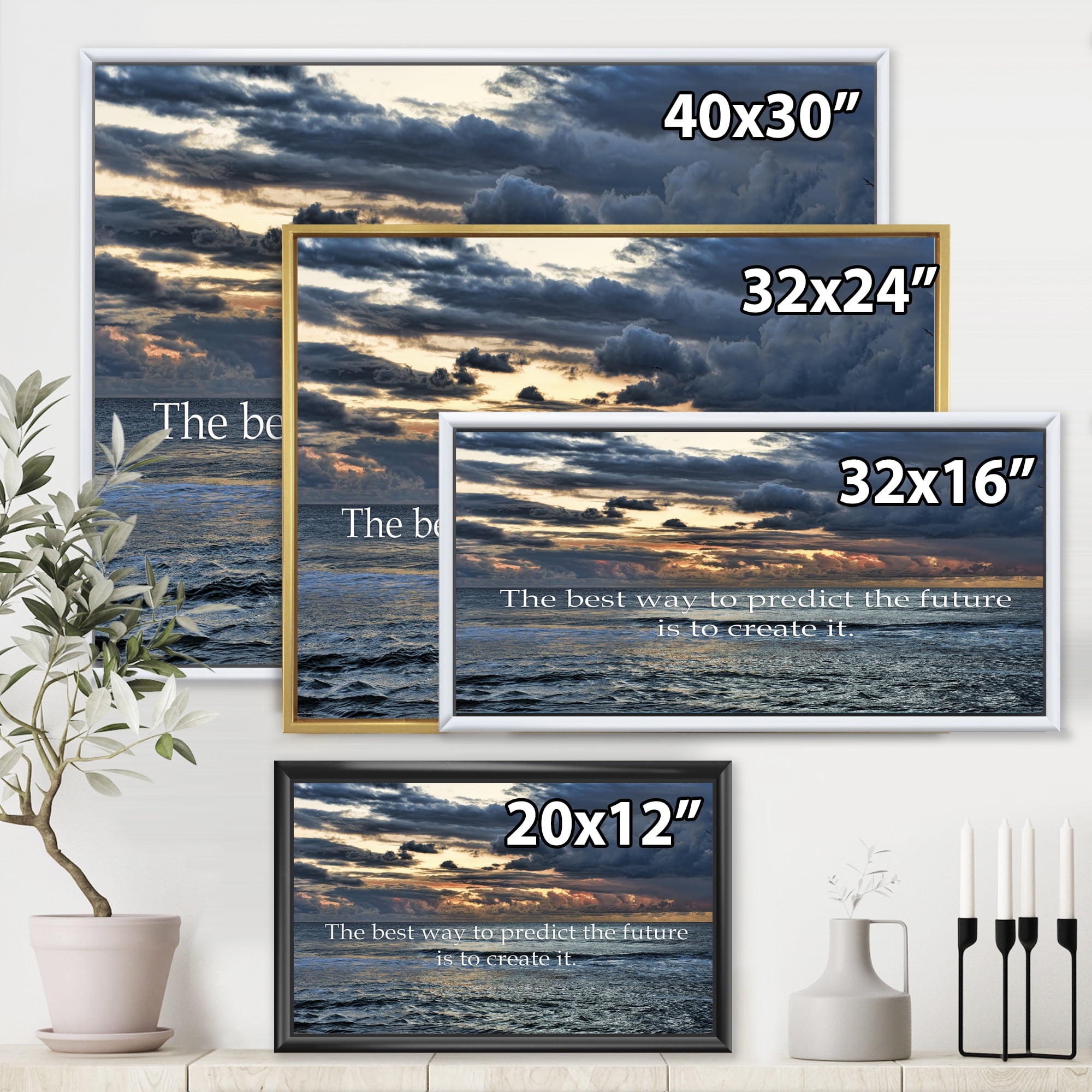 Designart 'The Best Way To Predict The Future Is To Create It Blue Ocean' Nautical & Coastal Framed Canvas Wall Art Print