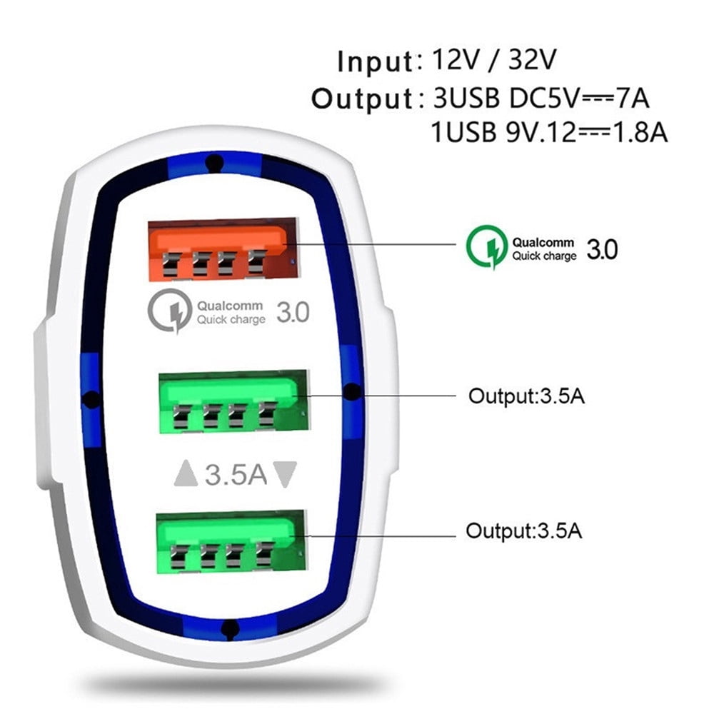 3-Port USB QualComm Quick Charge Car Charger Fast QC3.0 USB Port For iPhone X iPhone 8 Plus Samsung Galaxy S8 S8+ Plus S9 S9+ Plus Note 9 S7 Edge Note 4 LG G7 OnePlus 5 Google Pixel 2 XL (10-Pack)