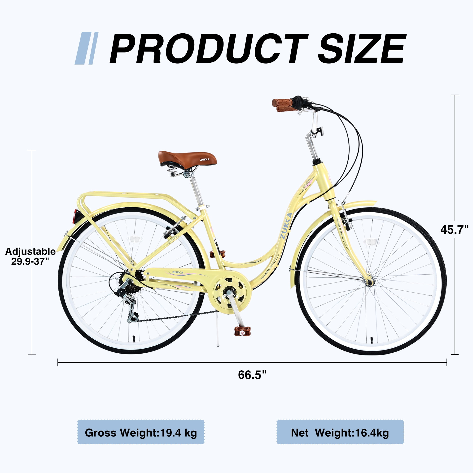 26 Inch Yellow Cruiser Bike for Women with 7 Speed Shimano Gear and Steel Frame Walmart