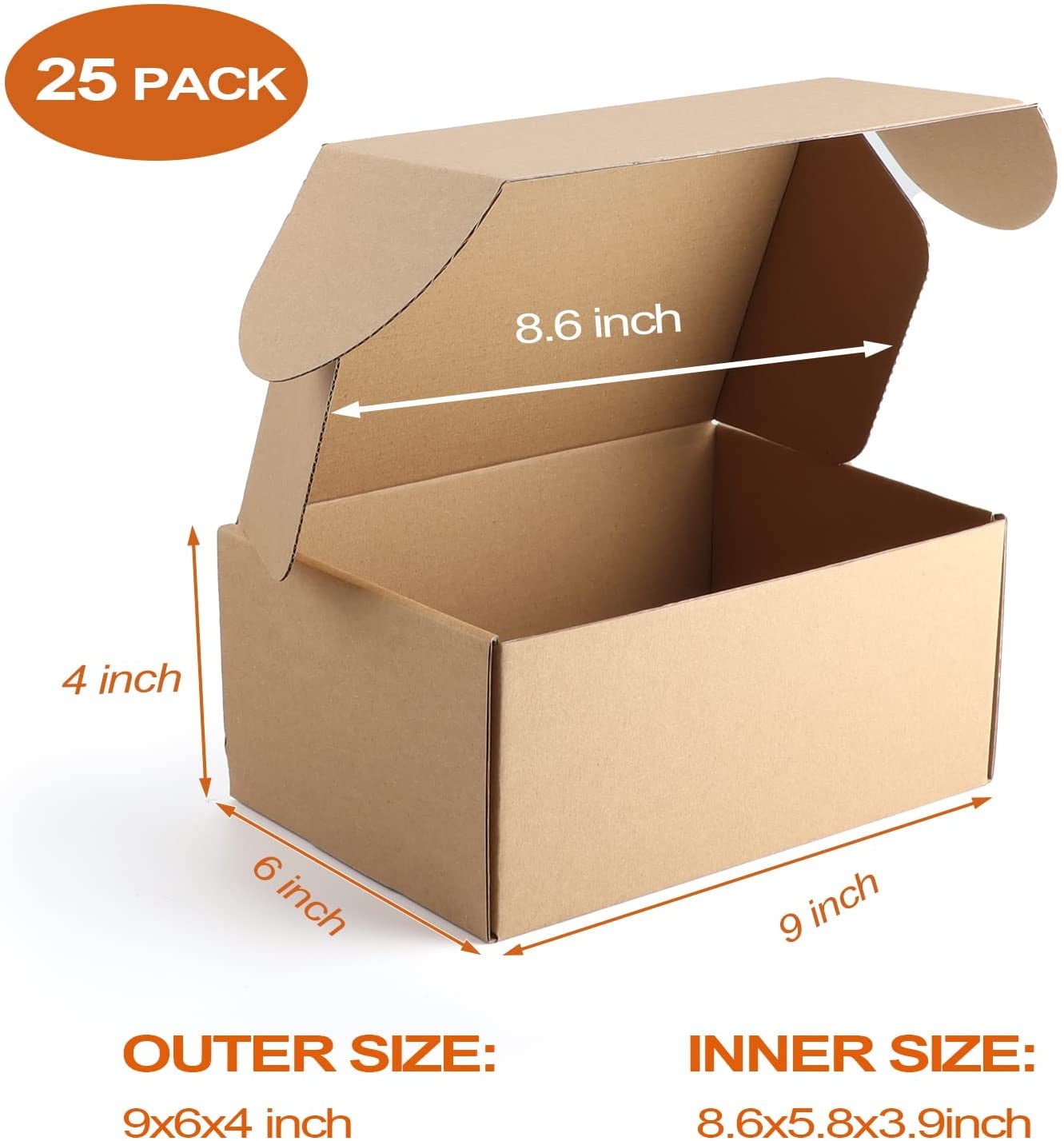 Calenzana 25 Pack 9x6x4 Shipping Boxes, Small Corrugated Cardboard Boxes for Mailing and Packing, Brown