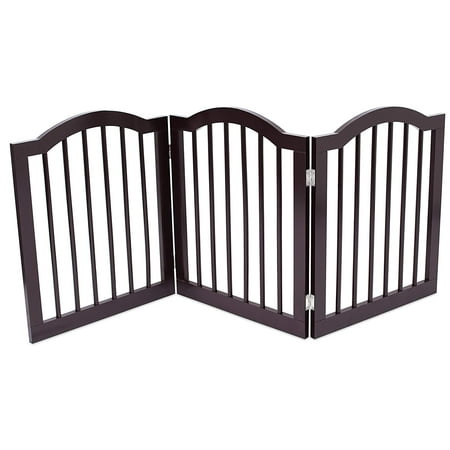 Internet's Best Pet Gate with Arched Top | 3 Panel | 24 Inch Step Over Fence | Free Standing Folding Z Shape Indoor Doorway Hall Stairs Dog Puppy Gate | Fully Assembled | Espresso |