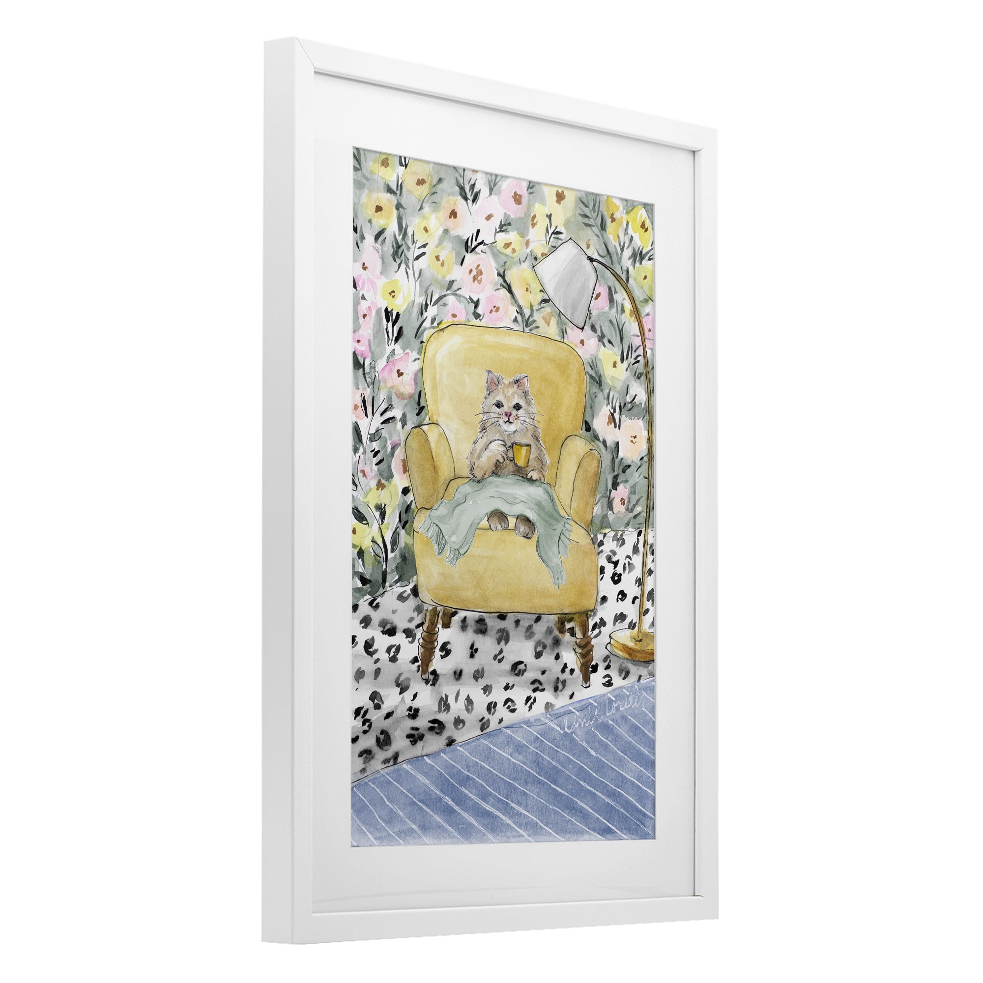 Stupell Industries Cozy Cat Corner White Framed Print Under Glass, design by Lanie Loreth