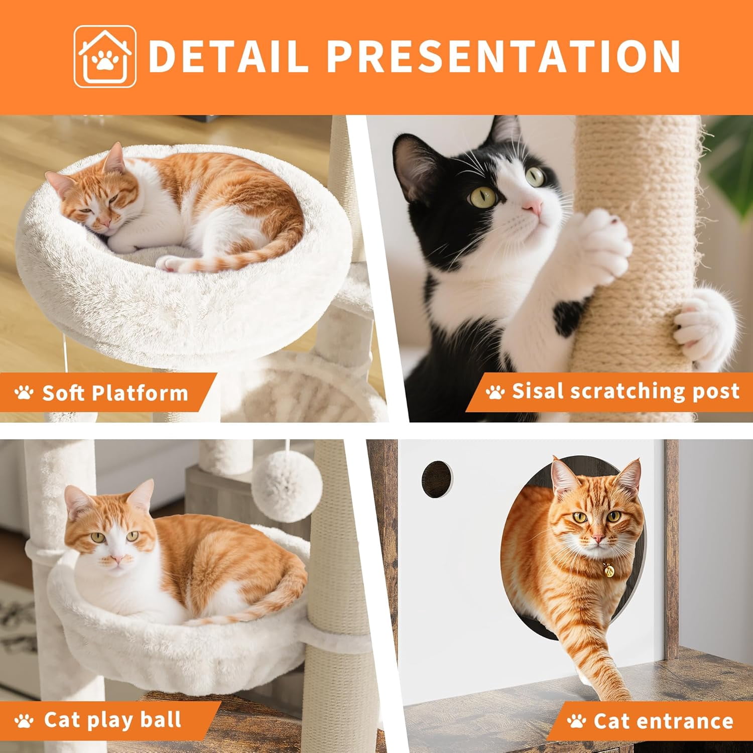 Large Cat Tree with Litter Box Enclosure,3-in-1 Cat Tower, Hidden Pet Washroom Litter Box Furniture,Wooden Multi-Level Cat Condo Furniture with Sisal Scratching Posts,Soft Plush Perch, Hammock