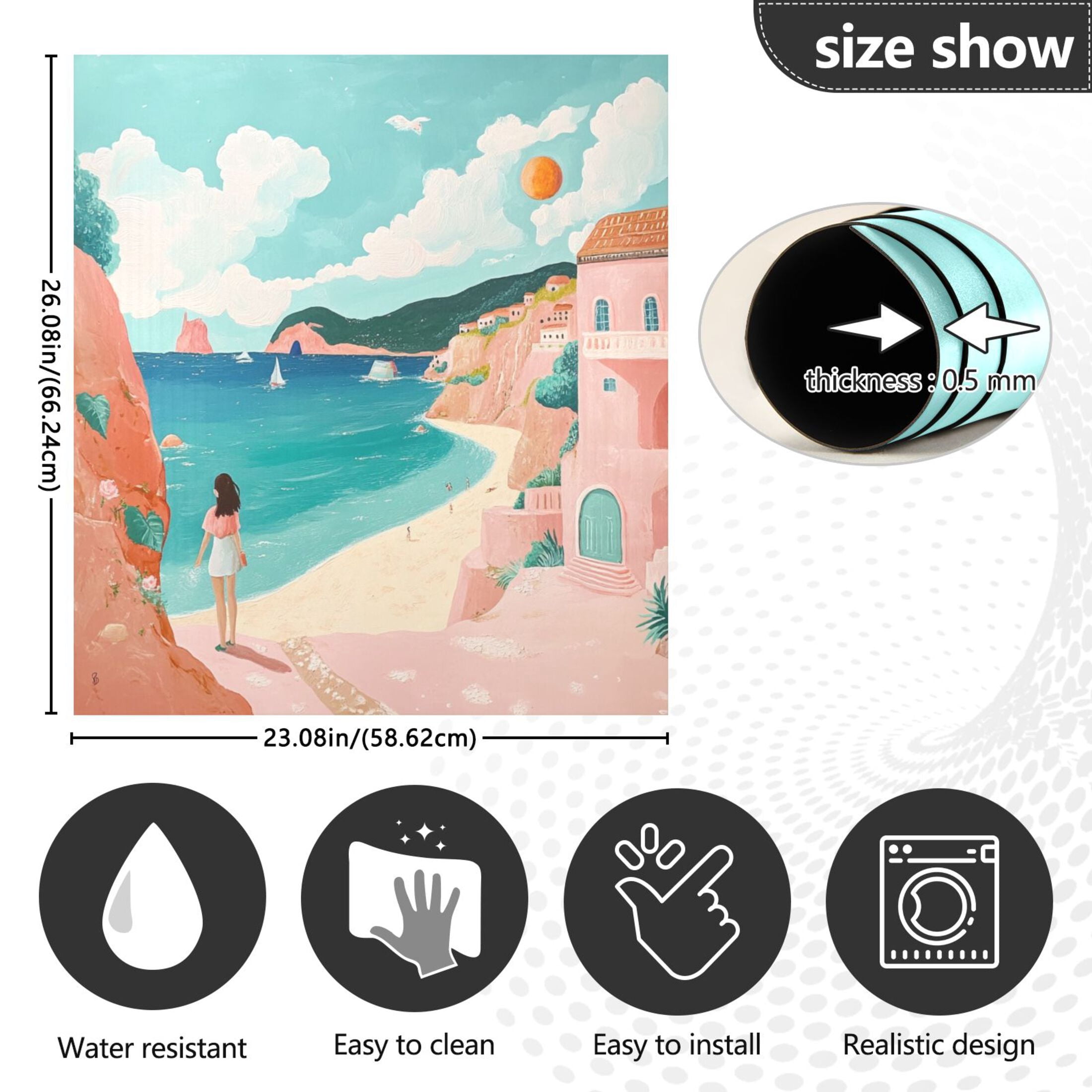 Dishwasher Magnetic Sticker 23x26 Inch Refrigerator Magnetic Sticker Washing Machine Magnetic Sticker Kitchen Panel Magnetic Sticker Home Decor Beautiful Cartoon Seaside