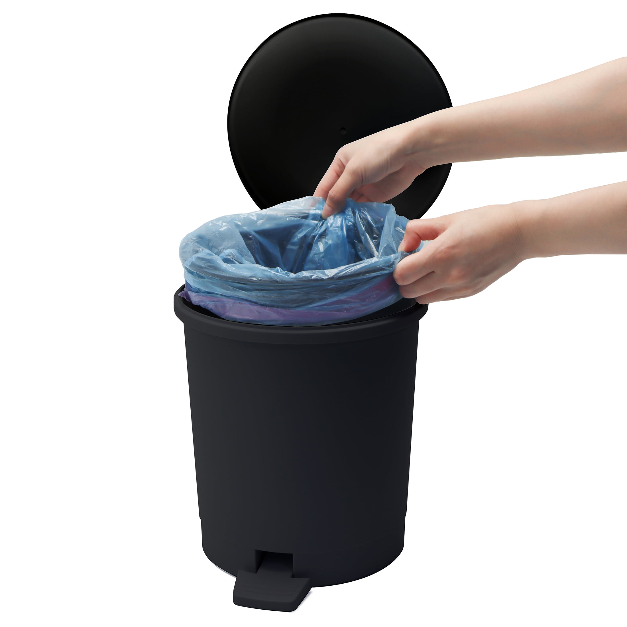 Mainstays Black Plastic Indoor Waste Can with Foot Pedal and