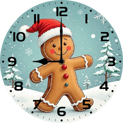 Eveokoki Gingerbread Man Wood Wall Clock Frameless Battery Operated Silent Quartz Rustic Farmhouse Round Vintage Clocks for Home Living Room Office Christmas Decorations 12 Inches