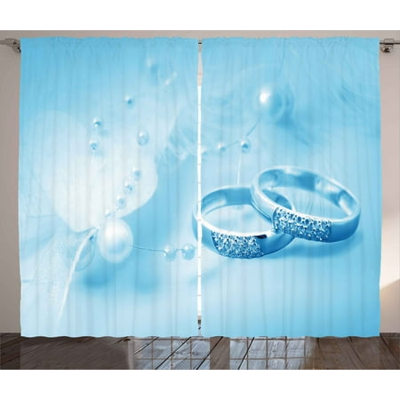 Curtains With Rings Wedding Decorations Curtains 2 Panels Set, Engagement Wedding Rings with Pearls on Blue Dreamy Background, Window Drapes for Living Room Bedroom, 108W X 90L Inches, Light Blue White, by Ambesonne ()