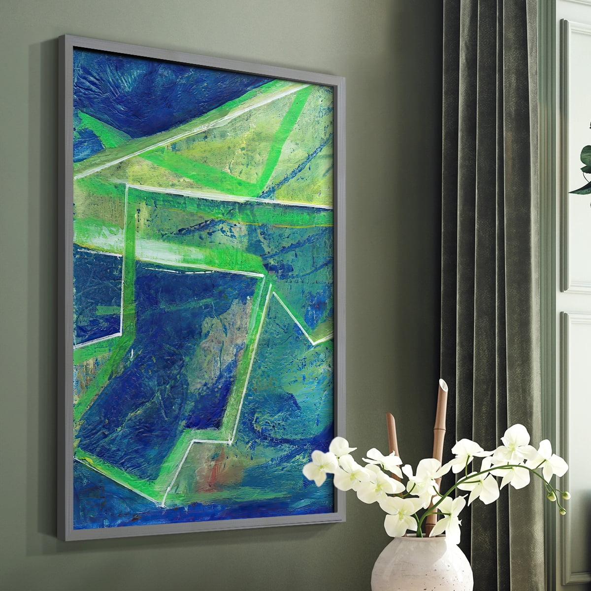 Geometric in Cool I Framed Print in Gray Solid Wood Framed Print No Nail Hanging