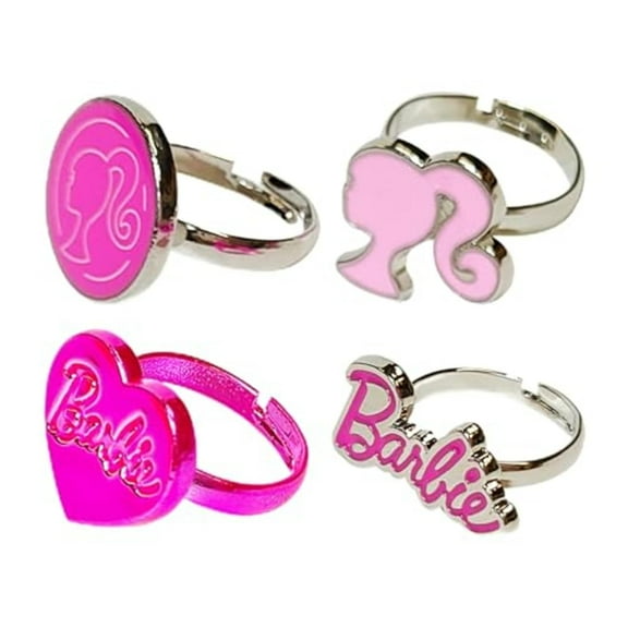 LUV HER Barbie Adjustable Rings, 4-Piece, Pink