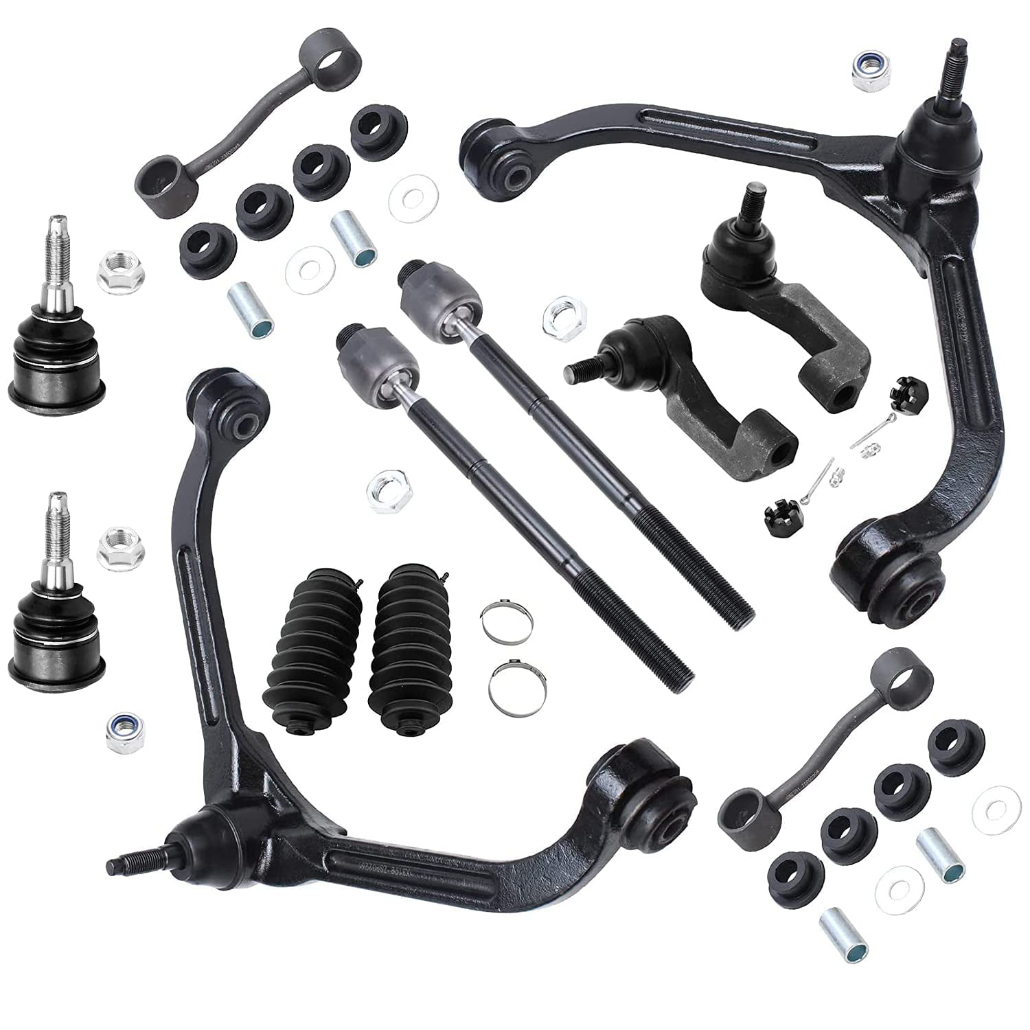 Complete 12-Piece Front Suspension Kit All 4 10-Year Warranty- Both 2 Inner & Outer Tie Rod Ends Front & Rear Sway Bar Links Front Lower Ball Joints All 4 