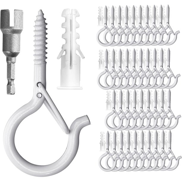 Solnnerer Paquete de 20 Ganchos de Rosca para Colgar Luces y Plantas, Ganchos para Tazas Q-Hanger Blancos de 2,2 Pulgadas, Ganchos de Techo con Tornillos, Gancho para Ojo, Montaje en Techo de Pared