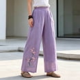 thumbnail image 6 of MYAOYINo Boundaries Linen Pants for Women Plum Blossom Embroidery Wide Leg Elastic Waist Casual, 6 of 7