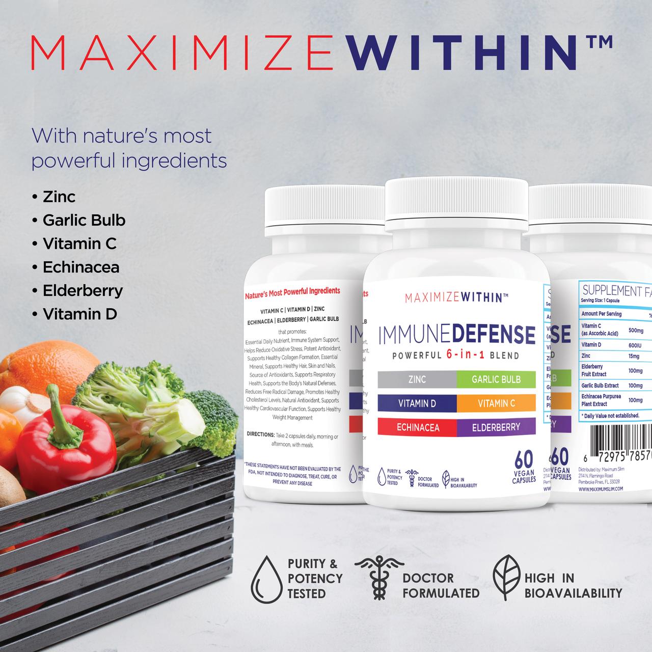 Maximize Within 6-in-1 Immune Defense with Zinc, Vitamin C, Elderberry, Vitamin D, Echinacea, & Garlic, 60 Count