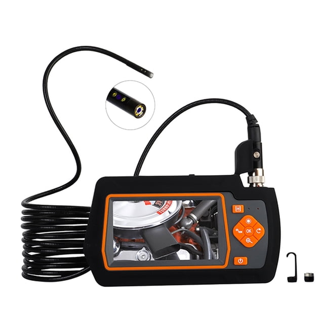 Endoscopio digital de 4.3 pulgadas con pantalla IPS, doble cámara de 5.5mm y batería recargable de 2600mAh, ideal para inspecciones sin desmontar. Incluye tarjeta TF de 32GB y manguera flexible de 1