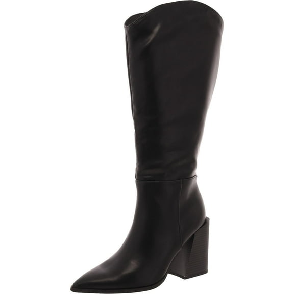 Wild Pair Womens Tati Block Heel Faux Leather Knee-High Boots