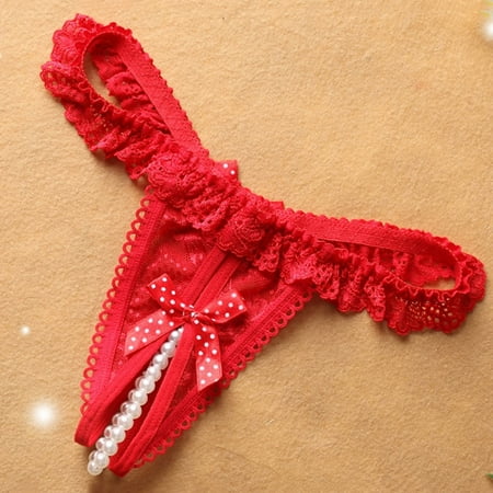 Aligament Dresses for Women Panties Pearl Ball Lace Thongs Womens Underwear  Red