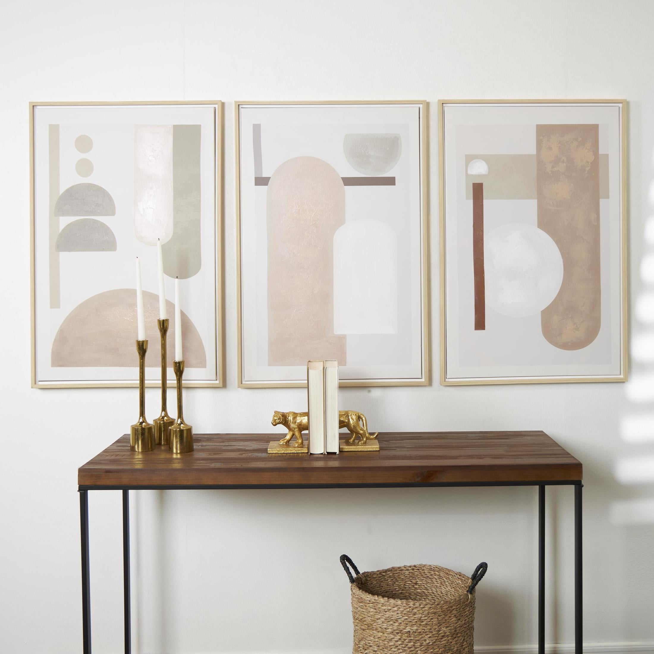 24" x 36" Mid Century Modern Geometric Geometric Framed Wall Art with Brown Accents, by DecMode (3 Count)