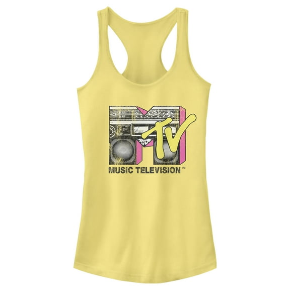 Junior's MTV Retro Boombox Logo  Racerback Tank Top Banana Medium