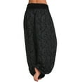 thumbnail image 3 of Women's Plus Size Pants Boho Casual Pants Women Button Harem Loose Leg Pants Pocket Wide Print Women's Casual Pants Black M, 3 of 4