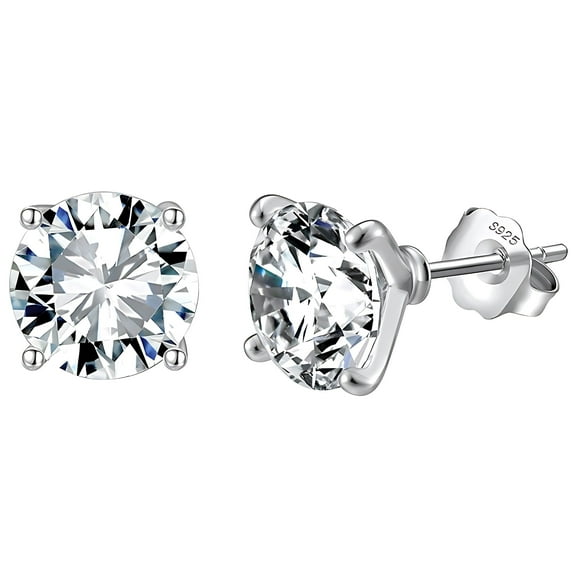Solitaire Stud Earrings for Women 8 Ctw Sterling Silver Studs for her Ginger Lyne Collection