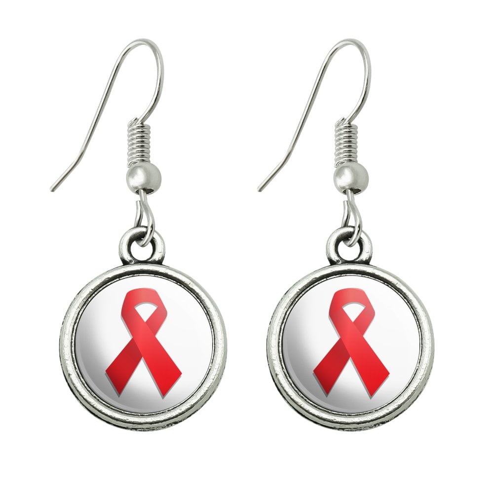 Red Awareness Ribbon Drug Free HIV AIDS Novelty Dangling Drop Charm