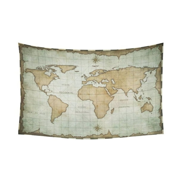 Gckg Nautical Sail Old World Map Tapestry Wall Hanging Vintage