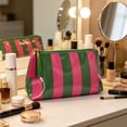 thumbnail image 5 of Cosmetic Bag, Waterproof Striped Tassel Zipper Travel Toiletry Organizer, 1 Pack Portable Makeup Pouch for Women, Store Skincare Products Cosmetics Toiletries for Daily Use Road Trip Vacation Gym, 5 of 6