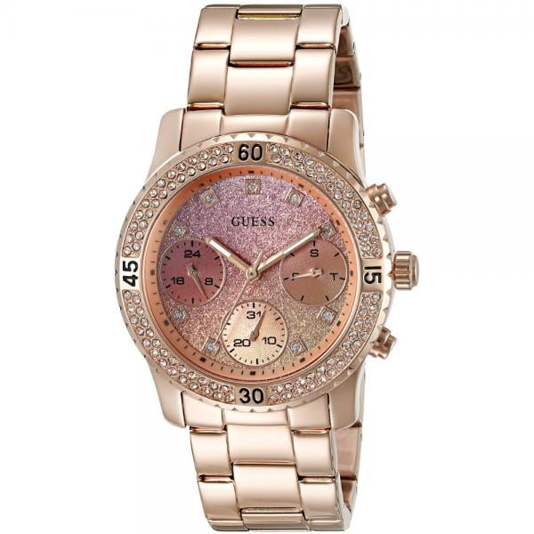 GUESS Women's U0774L3 Rose GoldTone Watch with Pink MultiFunction