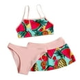 thumbnail image 1 of BOBOGOJP Girls' 3 Piece Set Solid Color Bikini Swimsuit Cute Ruched Bathing Suit with Beach Short (Pink,2-3 Years), 1 of 5