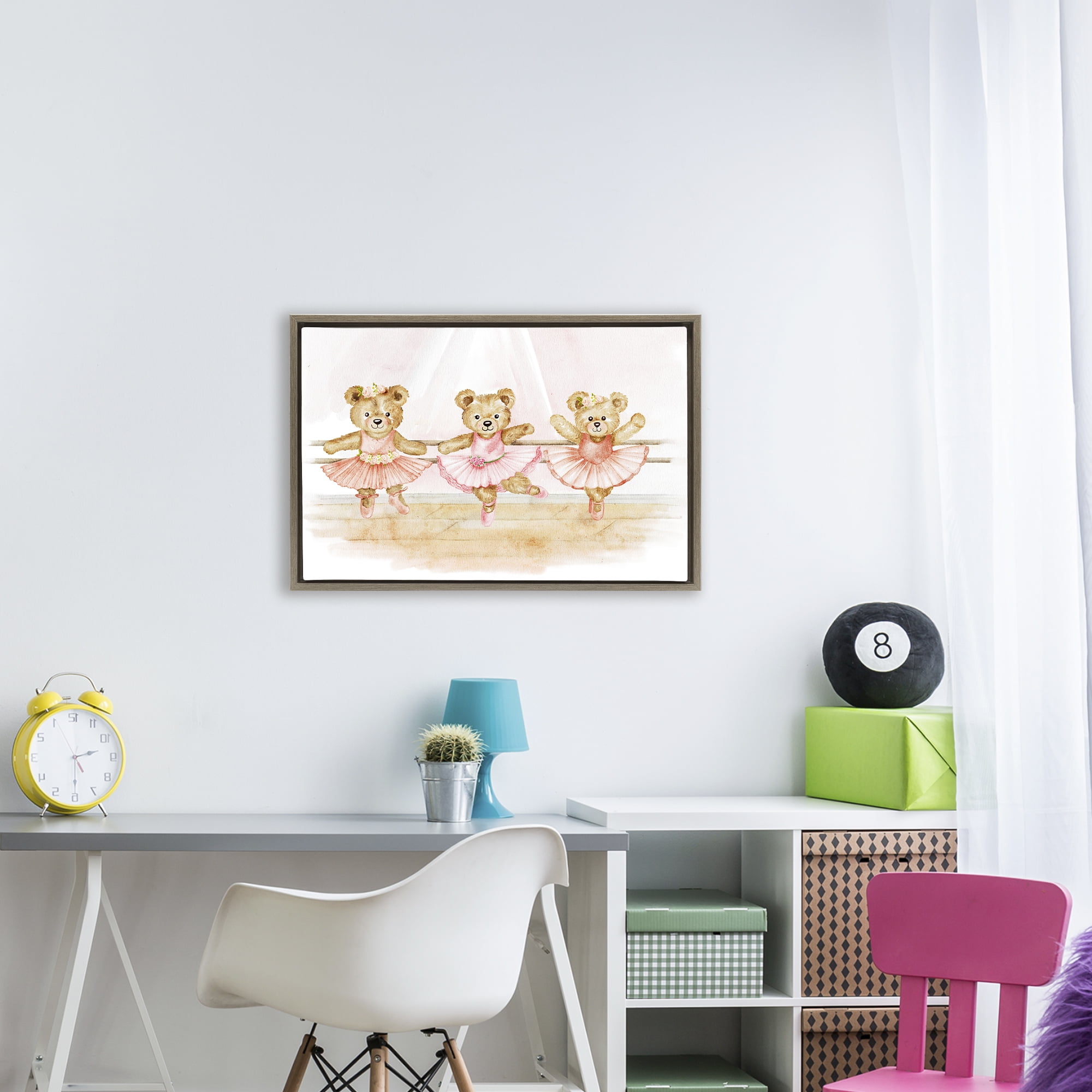 Ballet Teddies Triplet Brown Framed Floater Canvas Wall Art, design by Amy Hall