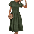thumbnail image 3 of Vestido Elegante de y Verano para Mujer, Color Liso, con Cuello Redondo y Aberturas Verde L, 3 of 10