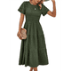 thumbnail image 3 of Vestido Elegante de y Verano para Mujer, Color Liso, con Cuello Redondo y Aberturas Verde XL, 3 of 10