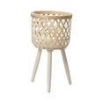 thumbnail image 2 of SunniMix Rattan Basket Floor Planter Versatile Home Decor for Home Office Wooden Legs Beige 43x24.5cm, 2 of 8