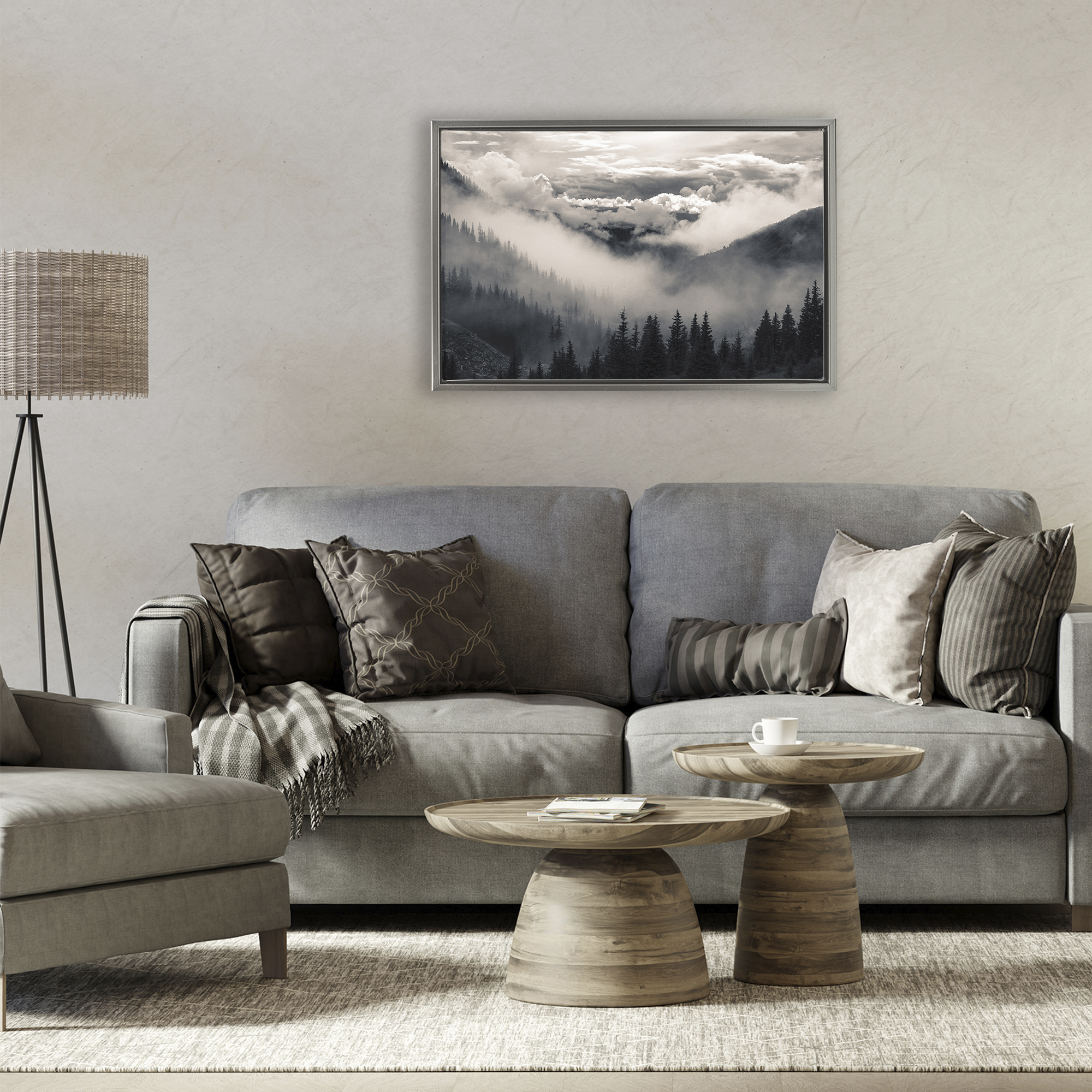 Billowing Fog Atmosphere Gray Framed Floater Canvas Wall Art, design by Decent Exposures