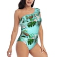 thumbnail image 3 of Easygdp Tropical Pineapple Women's One Shoulder Ruffle Monokini Bathing Suits with Removable Chest Pad, Quick Drying - Large, 3 of 8