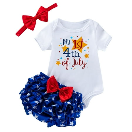 

Girls 6months Outfits Girls Independence Day Short Sleeve Letter Prints Romper Bodysuit Shorts Headband 3PCS Outfits Clothes Set Baby Girl Headbands Bows