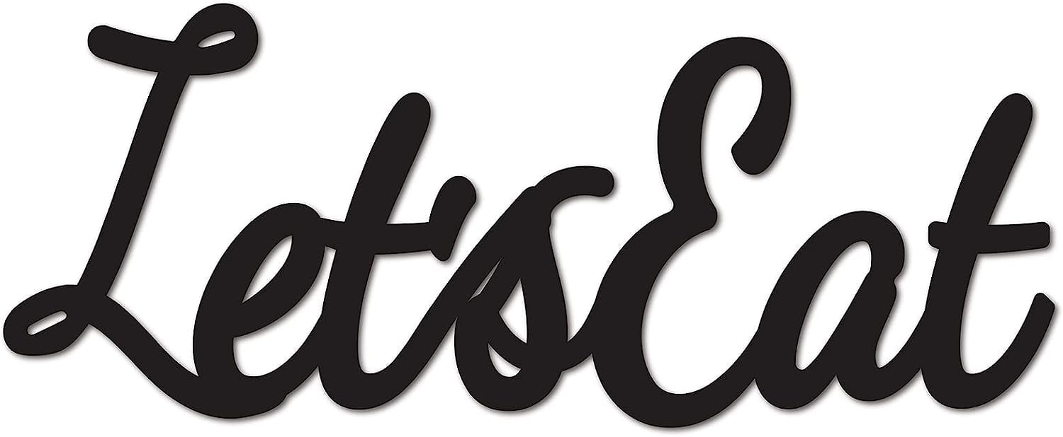 1pc Let's Eat Wall Decor Wood Sign Black Script Word Cutout Laser Cut