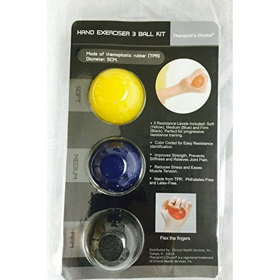 Therapist's Choice Hand Exercise 3 Ball Kit: 3 Color Coded Resistance Levels