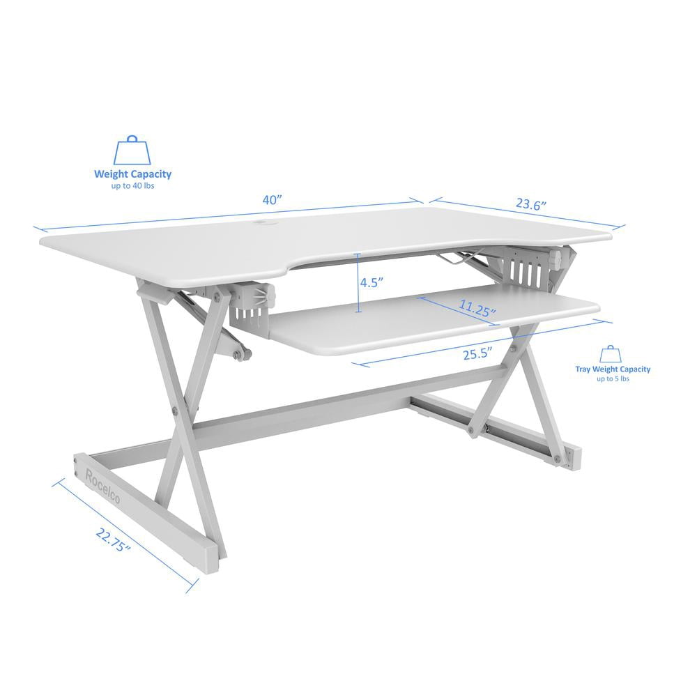 Rocelco 40" Large Height Adjustable Standing Desk Converter with Dual Monitor Stand BUNDLE